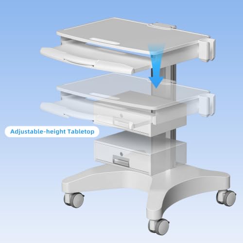Medical Trolley Cart with Laptop Tray and Oral Scanner Holder, Mobile Workstation on Wheels with a Drawer for Hospital Dental Clinics Beauty Salons (OC-3) | Aviation aluminum, 360° lockable wheels, lockable drawer, 30kg load capacity, universal scanner ho