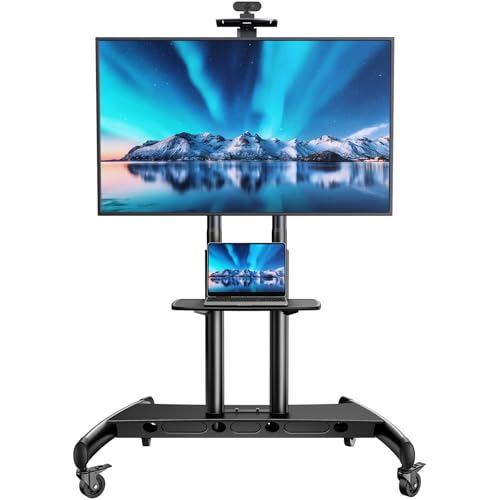 PERLESMITH Mobile TV Stand for 55-90 Inch Flat/Curved Screen TV Max VESA 800x500mm Outdoor TV Cart with Height Adjustable AV Shelf- UL Certificated Rolling Floor TV Stand Holds up to 200Lbs (PSTVMC07) - size: 55-90 Inch