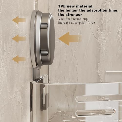 Corner Shower Caddy Suction Cup Shower Shelf Corner No Drilling Bathroom Shower Organizer Storage Rack Adhesive with Towel Bar Hooks (2-Pack,Gray)