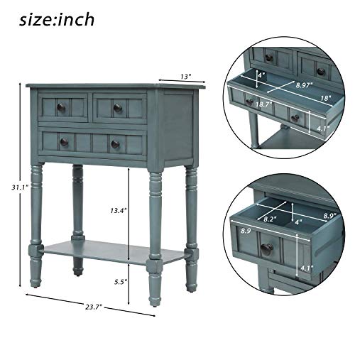 P PURLOVE Narrow Console Table, Farmhouse Entryway Table Slim Sofa Table with Three Storage Drawers and Bottom Shelf, Wood Entry Table for Living Room,Easy Assembly,Navy - color: Light Navy