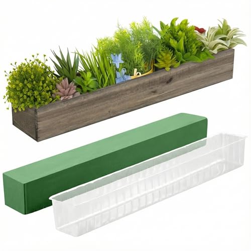 Dandat 1 Set Wood Boxes for Centerpieces 28x5 Inch Rectangle Wooden Planter Box Rustic Wooden Planters with Removable Plastic Liner Floral Foam Blocks for Christmas Wedding Home Garden Decor(Brown) - color: Brown, size: 28 x 5 Inch