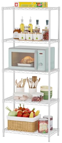 SINGAYE 5 Metal Shelves Wire Shelving Storage Shelf Adjustable Unit Pantry | 5 Tier Kitchen Laundry Room Organization Home Pantry Closet Bathroom Organizers Garage Rack 12" D x 22" W x 59" H White - color: White, size: 5 Tier 12"Dx22"Wx59"H