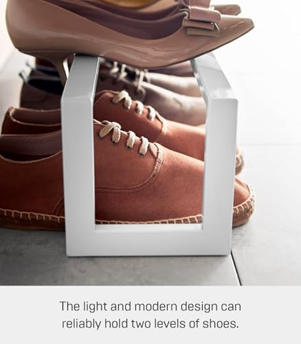 YAMAZAKI Home Line Expanding Shoe Rack, Metal, Adjustable - Single, 6" - Steel - Holds 4 To 8 Shoes - color: White, size: Single