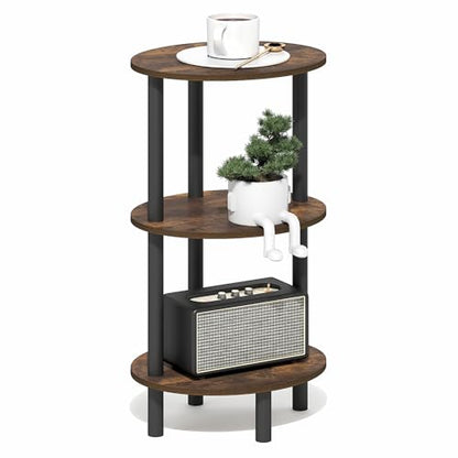 Furinno Turn-N-Tube Side Table, 3-Tier Oval End Table, Night Stand, Bedside Table, for Living Room, Bedroom, Amber Pine/Black - color: Amber Pine, size: 1-Pack, Plastic Frame, 3-Tier, 27.6 Inches Tall