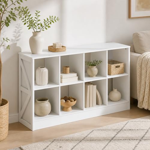 8-Cube Farmhouse Bookcase, Display Bookshelf, Book Shelf, 11.8 x 47.6 x 26.8, for Bedroom, Living Room, Home Office, White - color: White, size: 8 Cube