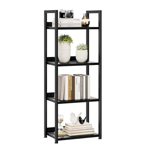 NUMENN Narrow Bookshelf, 4 Tier Bookshelves, Home Office Bookcase Shelf Storage Organizer, Free Standing Storage Shelving Unit for Bedroom, Living Room and Home Office, Black - color: Black, size: 4 Tier(Narrow)