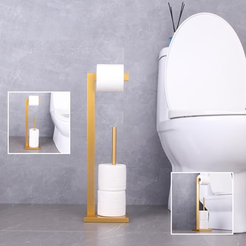 GERZWY Gold Toilet Paper Holder Free Standing with Reserve Stainless Steel Tissue Roll Holder Floor Stand Storage DZY004-BE - color: Gold