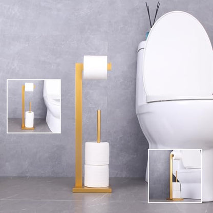 GERZWY Gold Toilet Paper Holder Free Standing with Reserve Stainless Steel Tissue Roll Holder Floor Stand Storage DZY004-BE - color: Gold