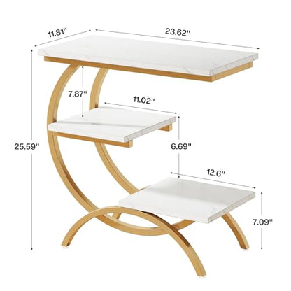 Tribesigns C-Shaped End Table Set of 2, Industrial 3-Tier Small Side Table for Couch, Wood Bedside Table Snack Side Table with Storage Shelves for Living Room Small Space, White Gold - color: White Gold