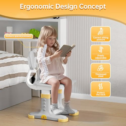 Kids Desk and Chair Set, Height Adjustable Child's School Study Writing Tables, Kids Desk with Bookstand and Storage Drawer, Widened Desktop with Desktop for Boys and Girls (Gray-F) - color: Gray-f