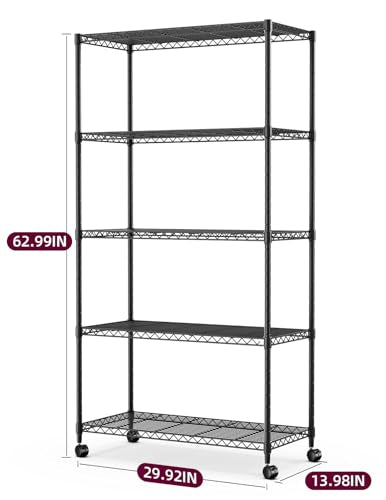 Simple Deluxe 5-Tier Heavy Duty Storage Shelving Unit, 1250 Lbs Loading Capacity, 29.92" W x 13.98" D x 61.02" H, Black - size: 5-Tier, 29.92"W x 13.98"D x 61.02"H, style: 1 Pack
