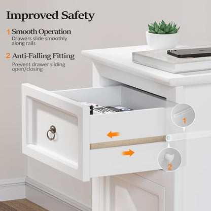 Bonnlo White Nightstand, Tool-Free Setup Night Stand, 2 Drawer Bedside Table for Bedroom, Easy & Quick Install Small Nightstands, Girls Nightstand for Bedroom, Side Table, End Table for Small Spaces - color: White & Tool-free Setup