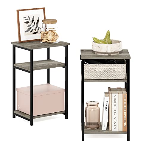 Furinno Just 3-Tier Metal Frame End Table with Storage Shelves, 2-Pack, French Oak - color: French Oak, size: 2-Pack, Metal Frame, 3-Tier