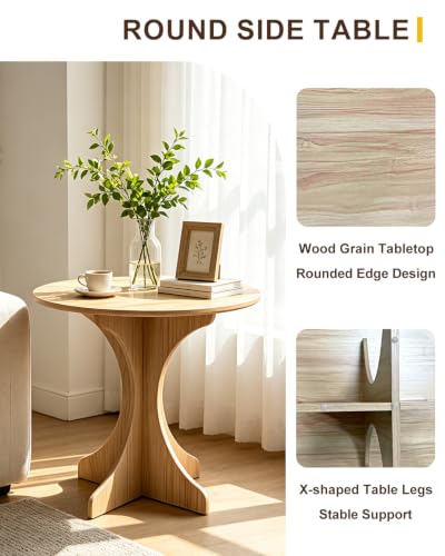 Walnut Round Side Table, Modern Minimalist Accent End Table with Curved Tripod Base, Compact Small Round Sofa Side Table, Easy Assembly Nightstand for Living Room Bedroom Balcony Small Spaces - color: Walnut-x