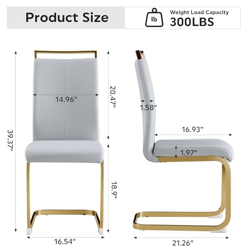 Baysitone Modern Dining Chairs Set of 2, Side & Kitchen Chairs with Gold Frame, Faux Leather Padded Seat High Back, for Dining, Kitchen & Living Room - Light Grey - color: Light Grey With Gold Leg, size: Set of 2