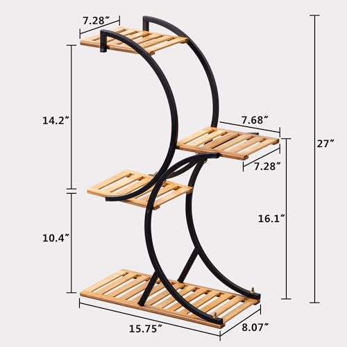 Bamboo 4-Tier Plant Stand Rack Multiple Flower Pot Holder Shelf Indoor Outdoor Planter Display Shelving Unit for Patio Garden Corner Balcony Living Room