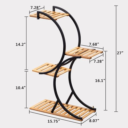 Bamboo 4-Tier Plant Stand Rack Multiple Flower Pot Holder Shelf Indoor Outdoor Planter Display Shelving Unit for Patio Garden Corner Balcony Living Room