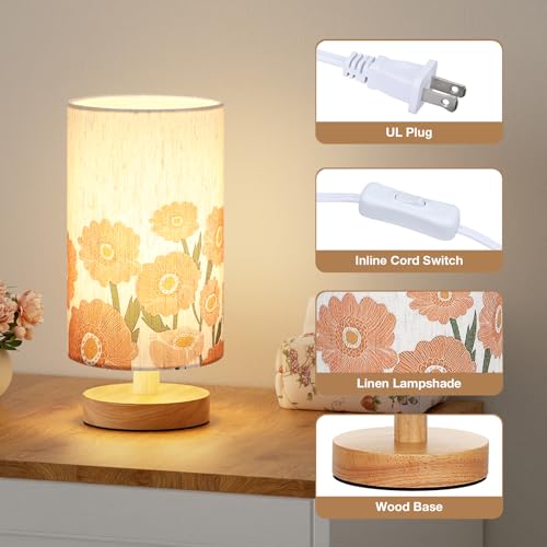 Fenmzee Sunflower Table Lamp for Bedroom - Inline Control, Small Bedside Lamp with 3000K A15 LED Blub, Easy Assembly (Sunflower Cream Shade, 9" Inline Control) - color: Sunflower Cream Shade