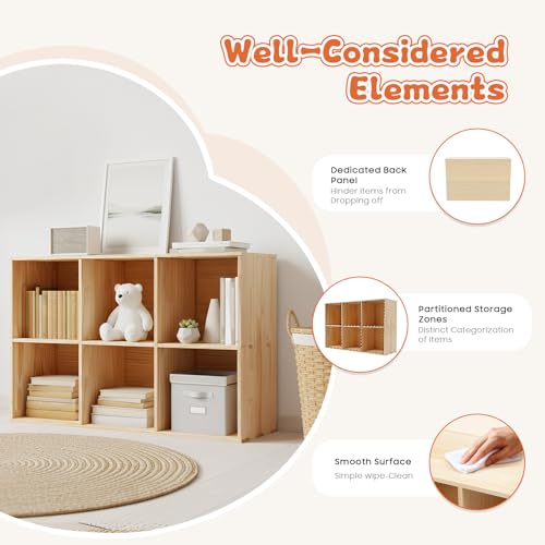 6 Cube Storage Organizer, Solid Wood Bookshelf, Vertical or Horizontal Bookcase, Open Cube Book Shelf, 35.4 in Cubes Organizer for Bedroom, Living Room, Office (35.4 X 11.8 X 23.6 in) - size: 35.4 X 11.8 X 23.6 in