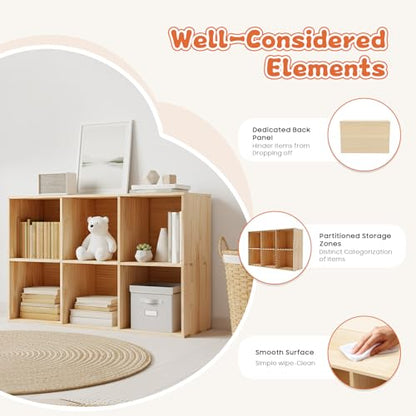 6 Cube Storage Organizer, Solid Wood Bookshelf, Vertical or Horizontal Bookcase, Open Cube Book Shelf, 35.4 in Cubes Organizer for Bedroom, Living Room, Office (35.4 X 11.8 X 23.6 in) - size: 35.4 X 11.8 X 23.6 in