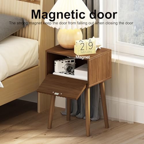 LAATOOREE Nightstands Set of 2, Small Fluted Side Table, Bedside Table with Solid Wood Feet; Modern Mid-Century End Table for Bedroom, Small Space - color: Rustic Brown, style: Fluted Style