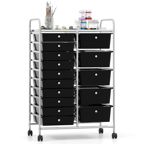 Giantex 15 Drawer Rolling Cart with Drawers, Storage Organizer Cart for Classroom Office School Teacher, Mobile Drawer Cart for Tools, Crafts, Small Printer, Black - color: Black, size: 15 Drawer-24.5"x15"x38"