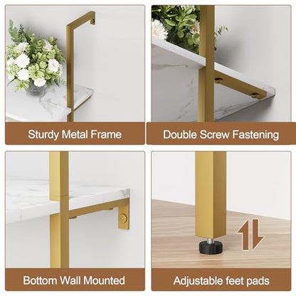 aboxoo Ladder Shelf 2PCS White Marble Bookshelf 5-Tier Wall-Mounted Wood Rack Open Industrial Modern Plant Flower Stand Utility Organizer Bookcase Metal Frame Furniture Office Kitchen Bedroom - color: White Marble 5-tier, size: 2PCS