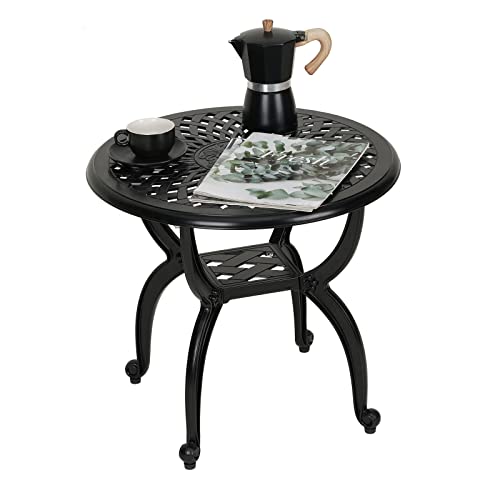 YKSY&YKSY Jardin DE Centennial Cast Aluminum Side/End Table, Anti-Rust Coffee Bistro Table for Outdoor, Patio, Indoor, Garden, Porch, Balcony (Round Black) 1 - color: Black