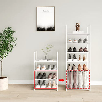 Upgrade Stackable Small Shoe Rack, 4-Tier Shoe Shelf Storage Organizer with Handle for Entryway, Hallway and Closet(White) - size: 4-Tier(White)-Small