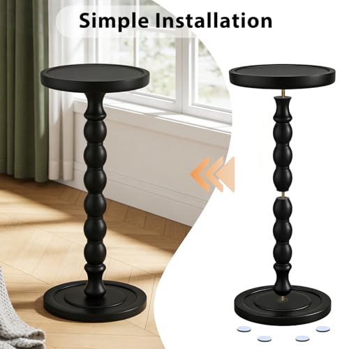 Small Round Side Table for Small Spaces | Wood Pedestal Drink Table & Narrow End Table for Living Room Couch, Modern Bedside Nightstand for Bedroom & Nursery（Ebony） - color: Ebony