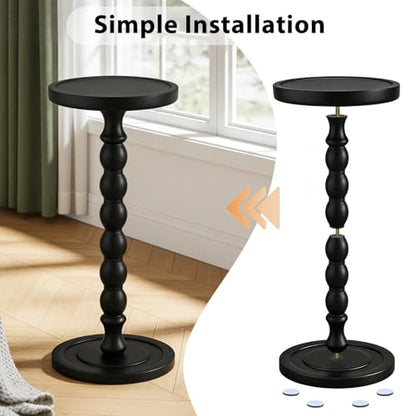 Small Round Side Table for Small Spaces | Wood Pedestal Drink Table & Narrow End Table for Living Room Couch, Modern Bedside Nightstand for Bedroom & Nursery（Ebony） - color: Ebony