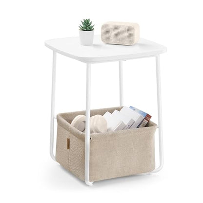 VASAGLE LILEA Collection - Side End Table with Fabric Basket, Modern Nightstand, Square Bedside Table, for Living Room, Bedroom, Matte White and Camel Brown ULET229W10 - color: Matte White + Camel Brown, size: Square + 1 pack