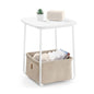 VASAGLE LILEA Collection - Side End Table with Fabric Basket, Modern Nightstand, Square Bedside Table, for Living Room, Bedroom, Matte White and Camel Brown ULET229W10 - color: Matte White + Camel Brown, size: Square + 1 pack