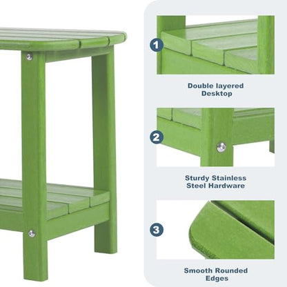 Outdoor Side Table 2 -Tier Adirondack Table HDPE Patio Side Table Weather Resistant End Table Small Outdoor Table (Lime) - color: Lime