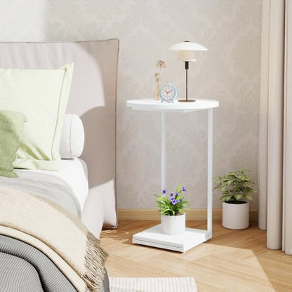 HDANI C Table End Table,Couch Table that Slide Under,Sofa Side Table in Living Room,White - color: White, size: Round