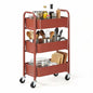SunnyPoint 3-Tier Delicate Compact Rolling Metal Storage Organizer - Mobile Utility Cart Kitchen/Under Desk Cart with Caster Wheels (RED, 15.35" X 10.24" X 26.8"H) - color: Red