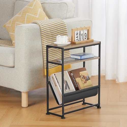 Narrow End Table for Small Spaces - Slim Side Table with Magazine Holder,2 in 1 Design Narrow Coffee Table Living Room,Skinny Bedroom Nightstand Thin Side Magazine Table,Oak - color: Oak
