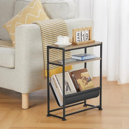 Narrow End Table for Small Spaces - Slim Side Table with Magazine Holder,2 in 1 Design Narrow Coffee Table Living Room,Skinny Bedroom Nightstand Thin Side Magazine Table,Oak - color: Oak