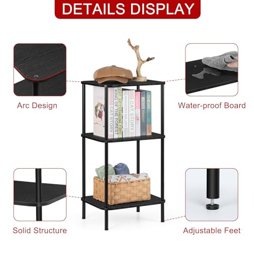 smusei 3 Tier Small End Table Tall Telephone Table with Storage Shelves Black Sidetable for Small Spaces Tall Night Stand Table for Bedroom, Living Room, Office, Sofa Couch - color: Black