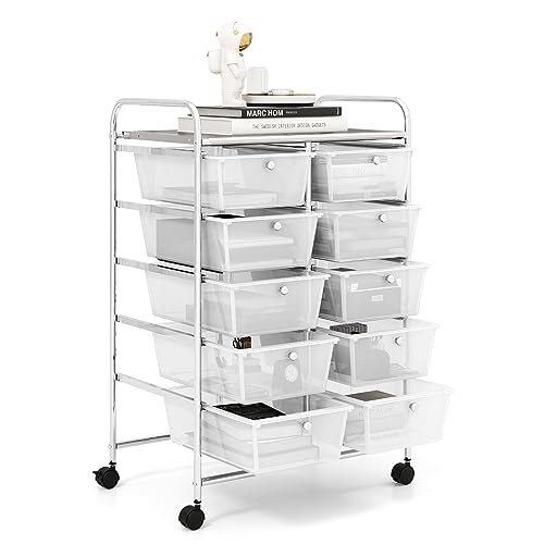 GOFLAME 10-Drawer Rolling Storage Cart, Art Craft Storage Organizer on Wheels, Multipurpose Movable Utility Cart for School, Office and Home, Clear - color: Clear, size: 10 drawer-26"x14.5"x34"