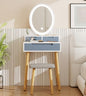 YOURLITE Small Makeup Vanity Desk with Lights, Compact Vanity Desk with Adjustable Brightness Mirror for Small Spaces, Dressing Table with Drawers and Storage Shelves, Grey - size: 24", style: Oval Mirror Grey with shelf
