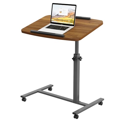 Furist Laptop Lap Desk, Mobile Adjustable Overbed Bedside Table with Wheels, Portable Standing Bed Desk, Rolling lapdesk Lap desks for Adults with Casters& Mouse Pad - color: Light Walnut