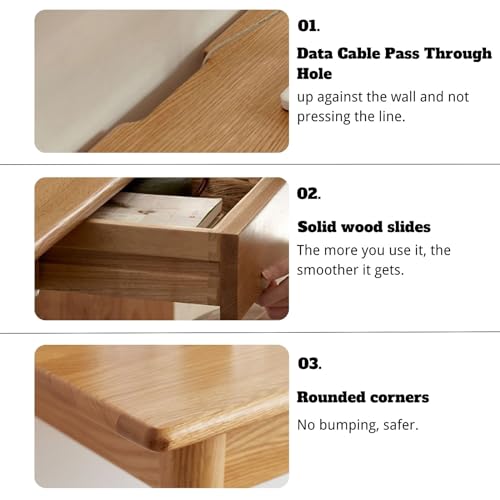 100% Solid Oak Wooden Desk Home Office Desk Mid Century Modern Writing Computer Desk with Drawer for Home Office 31" - color: Natural-oak With 1 Drawer, size: 31"W