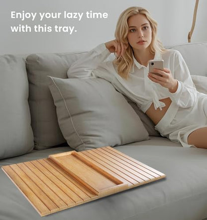 Sofa Arm Tray,Bamboo Folding Couch Arm Tray,Sofa Armrest Trays with Anti-Slip Pad for Drinks,Snacks,Phone,Remote Control（Natural） - color: Natural