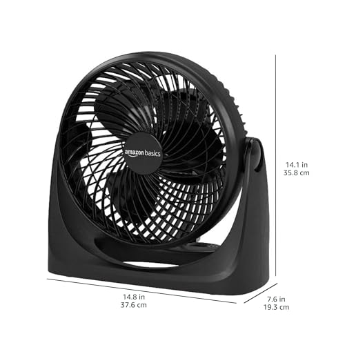 Amazon Basics Air Circulator Fan, Desk Fan for Bedroom, Home and Office, With 90-Degree Tilt Head, 3 Speed Settings, Lightweight (4.2 LBS), 70 Watts, Black, 14.8"Wx7.6"Dx14.1"H - size: 14.8"W x 7.6"D x 14.1"H