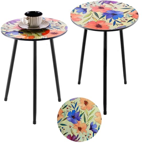 Party Zealot 2 Packs Metal Floral Round Side Table 13.2" Small Outdoor Patio Round Accent Coffee Tables Indoor Corner Stand for Small Spaces Weather-Resistant for Balcony Plant Stand - color: Floral, style: 2 packs/ 13.4 in
