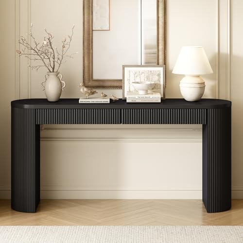 Console Table with Pine Veneer and Vertical Striped,for Entryway Hallway Living Room Bedroom Dining Room (Black#Vertical) - color: Black#vertical)