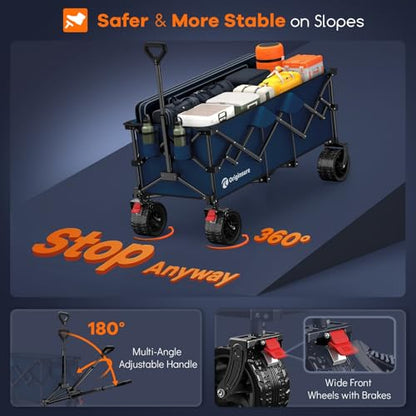 Originsure 300L Collapsible Beach Wagon Cart with Big Wheels, 560lbs, Blue | 48" Foldable Utility Wagon,7" All-Terrain Wheels,Heavy Duty Frame,Compact&Space-Saving,for Camping,Sports,Grocery,Garden - color: B-blue
