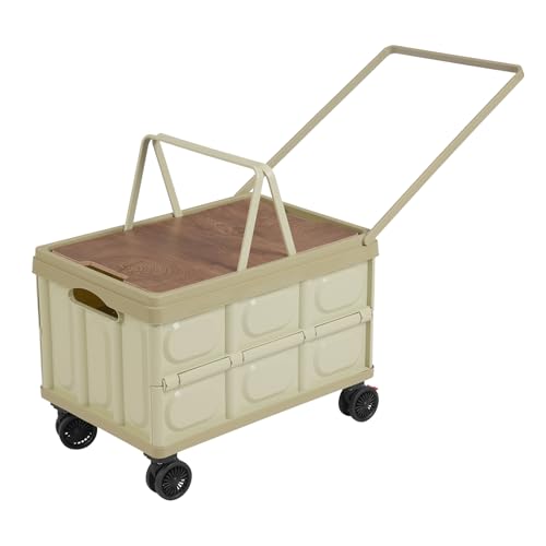 Foldable Rolling Cart, 55L Portable Organizer C-Art with 4 Wheels, 20.5x14.2x11.4in Freestanding Foldable Organizer Rolling Cart with Handles, Practical Top Cover, Grooves (Green) - color: Green