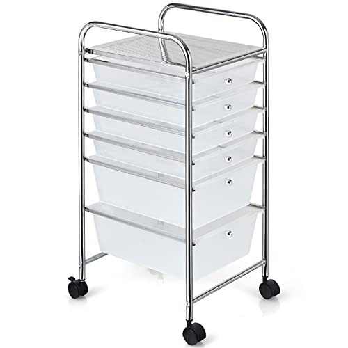 GOFLAME 6-Drawer Rolling Storage Cart, Multifunctional Art Craft Organizer Cart, Mobile Utility Storage Cart with Removable Drawers & Lockable Wheels, Craft Cart for Home Office, School, Clear - color: Clear, size: 6-Drawer without Wood Top